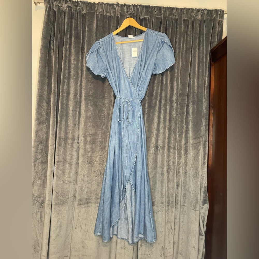 Gap Denim Tie Waist Wrap Dress